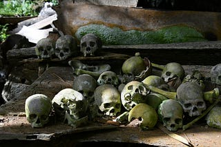 Skulls in graveyard.