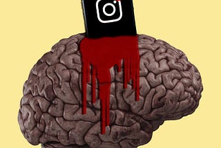 A graphic of a brain being stabbed with a phone displaying an instagram logo