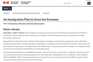 11 月 1 日，IRCC 移民局公佈「2023 年至 2025 年移民計劃 Canada’s 2023–2025 Immigration Levels Plan」！