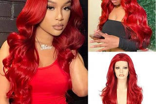 Comfortable 24 Inch Free Part Lace Front Red Wavy Wig for Women | Image