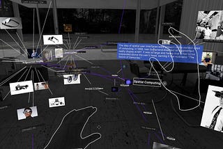 A screenshot of a mixed reality application that uses gestures to manipulate spatial content organized in 3D graphs