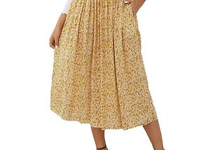 naggoo-womens-xl-yellow-flower-swing-midi-peasant-skirt-elastic-waist-pocket-1