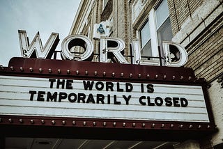 A sign ‘The World is Temporarily Closed’ for the NYC Earthquake