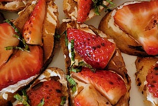 Wonderful strawberry crostini with whipped ricotta and balsamic