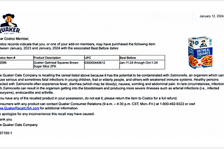 Credit: Wayne Labs / Recall notice received from Costco for UPC 030000440612