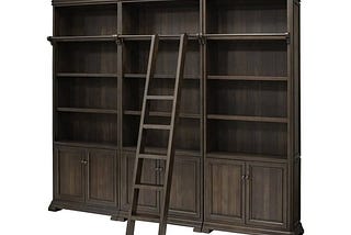 sonoma-brown-executive-bookcase-wall-with-wood-ladder-1