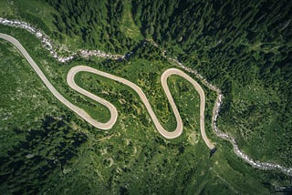 long winding path through green landscape