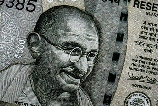 Mahatma Gandhi on Indian currency.