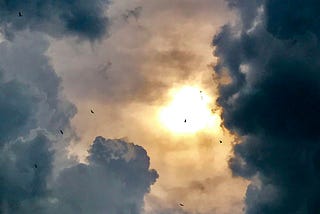 Sky with dark clouds at night.