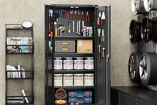 aobabo-72-inch-locking-metal-garage-storage-cabinet-w-wheels-pegboards-black-1