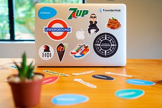 Laptop with stickers on it