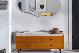 Stylish Mid Century Storage Bench with Cushion for Space-Saving Living | Image