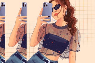Digital illustration of a girl taking a selfie