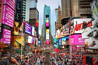 A very crowded Times Square in New York City