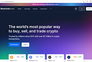 Captura da página inicial Blockchain