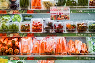 A section in the grocery where frozen fruits and vegetables are stored.