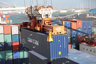 Container lifted by a crane