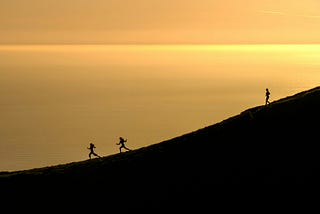 Understanding the wellness gap — The spacing between the runners symbolizes the emotional distance many feel from their own goals, or from the life they appear to be living.