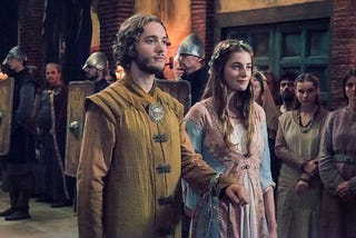 Æthelred (Toby Regbo) and Æthelflæd (Milly Brady) in The Last Kingdom