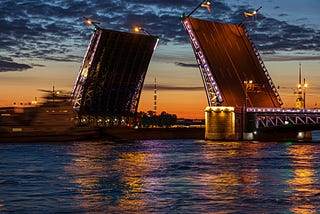 An open drawbridge to allow boats through