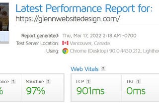 Glenn Website Design Performance Speed Test