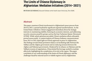 The Limits of Chinese Diplomacy in Afghanistan: Mediation Initiatives (2014–2021)