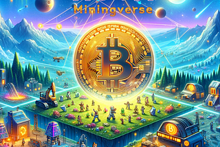 Illustration that represents the Nova Miningverse ecosystem, focusing on the unique integration of gaming and Bitcoin mining. The image captures a digital universe where gaming elements and Bitcoin symbols coexist, creating a vibrant and futuristic atmosphere that emphasizes Nova Miningverse’s innovative blend of gaming and cryptocurrency mining.