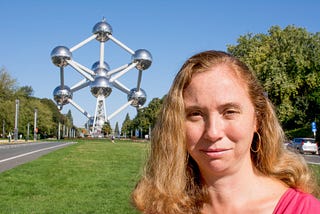 Anna in front of the Atomium in Belgium