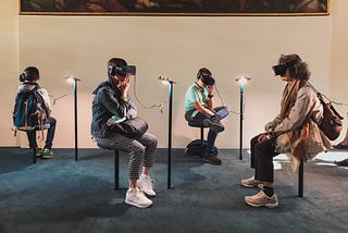 People engaging in the computer universe with VR