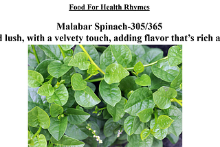 Food for Health–Rhymes–Malabar Spinach-305/365