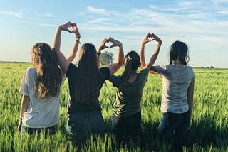 Four girlfriends on a farm.