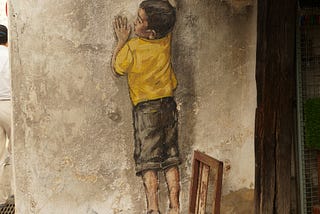 A tromp l’ oeil of a boy on a chair