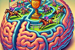 A picture of a human brain with little men riding horses around in it