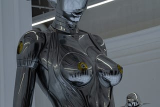 A silver female robot