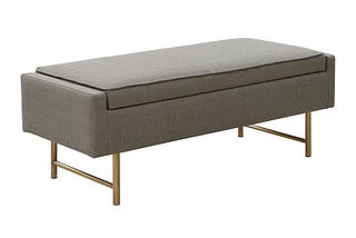 Upholstered Flip-Top Storage Bench with Grey Fabric and Bronze Legs | Image
