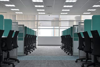 Boring cubical office set-up. Typical of bureacracies.