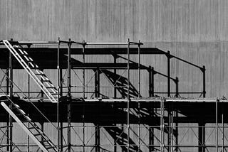 Black and white image of scaffolding