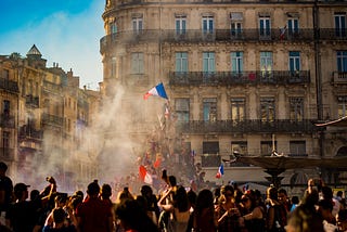 French citizens celebrating Bastille Day in the streets