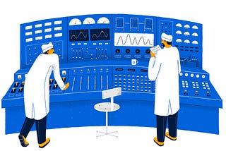 2 nuclear scientists trying to understand a control panel