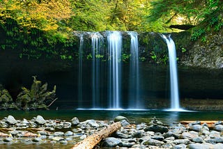 image of falling foss and waterfall in a serene surrounding of greenery