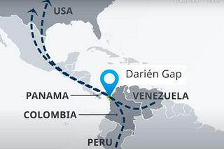 Map showing how traversing the Panamanian Darién Gap in the Pan-American Highway has become a major immigration route