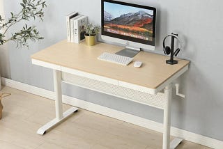 48-inch Maple Standing Desk with Adjustable Height & Steel Drawer | Image