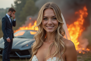 A lady who set her sports car on fire and is happy about it, while her husband is mourning the loss