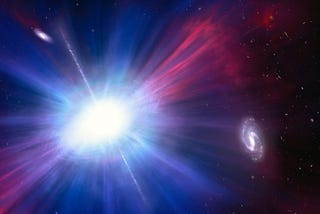 An blue, violet, and magenta exploding supernova.