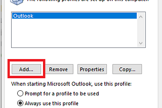 Repair Outlook issues by creating a new mail profile.