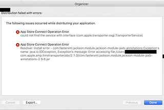 Error “transporter” when uploading into Appstore