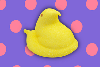 peep in front of fun easter background
