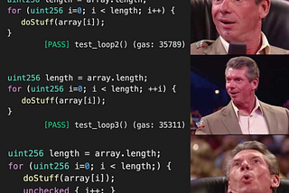 Meme showing improvements in gas for a code example