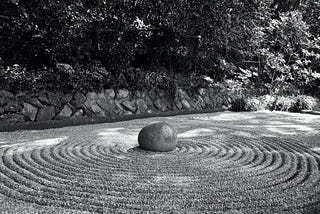 Greyscale photo of stone near leaves