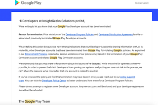 Google Play Store developer account terminated